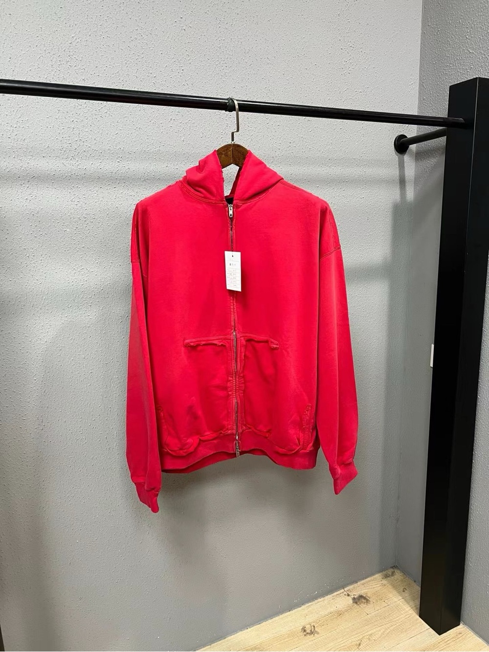 Balenciaga Red Hooded Zip-Up Jacket
